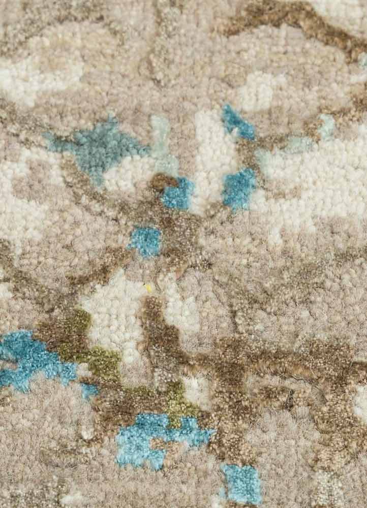 chaos theory by kavi blue wool and bamboo silk Hand Knotted Rug - CloseUp